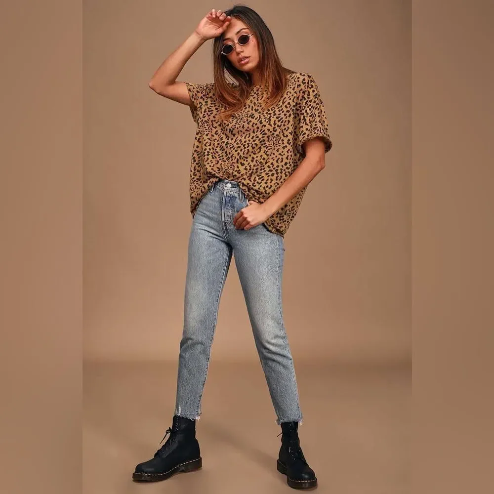 Free People Clarity Tan Cheetah Print Ringer Tee
